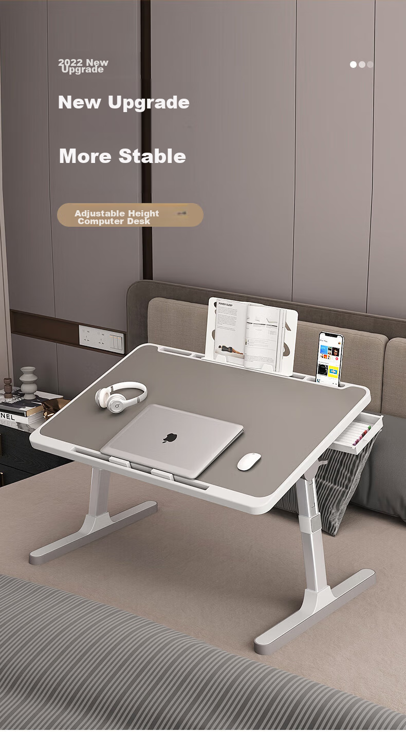 Qianxihuafu Adjustable Height Bed Desk, Foldable Laptop Table, Lazy Student Dormitory Study Desk, Small Table for Office Work And Learning 1