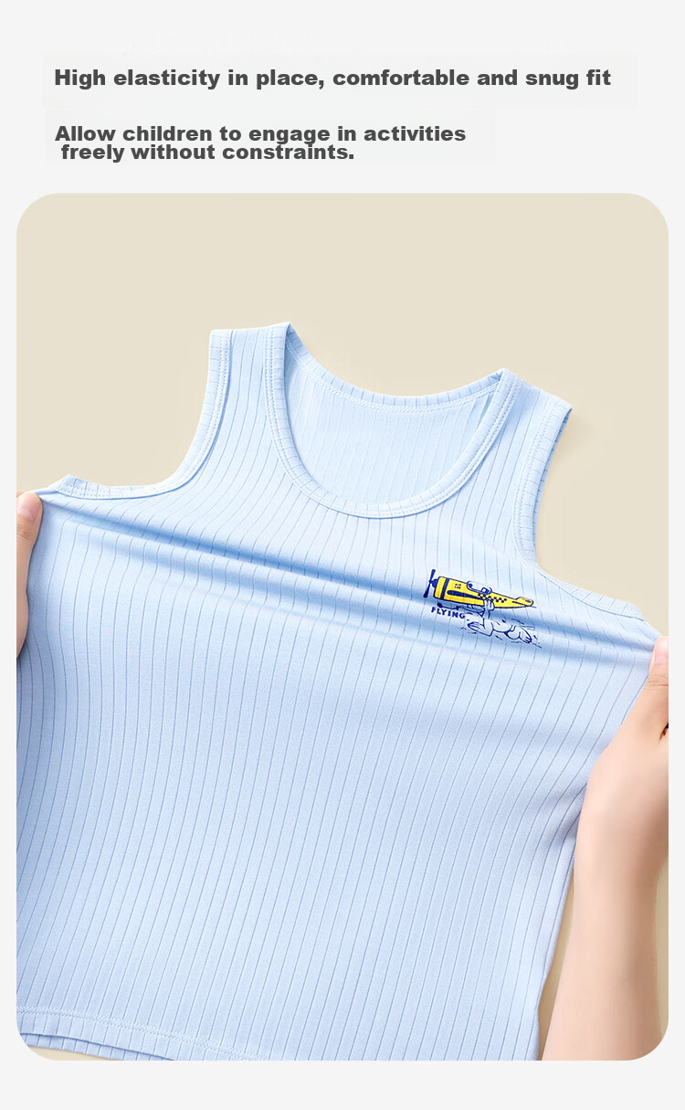 Jiusuiban 50S Tencel Modal Children's Vest Boys Four-Season Lightweight Inner and Outer Wear Top Versatile Base Shirt for Older Kids 9