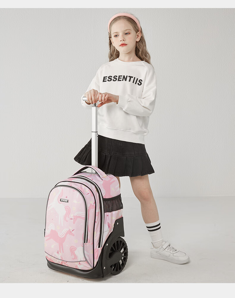 Kyosho Elementary School Student Backpack for Girls And Boys, Children's Spine-Protecting And Load-Reducing Trolley Suitcase with Large Capacity, Blue Starry Sky 13