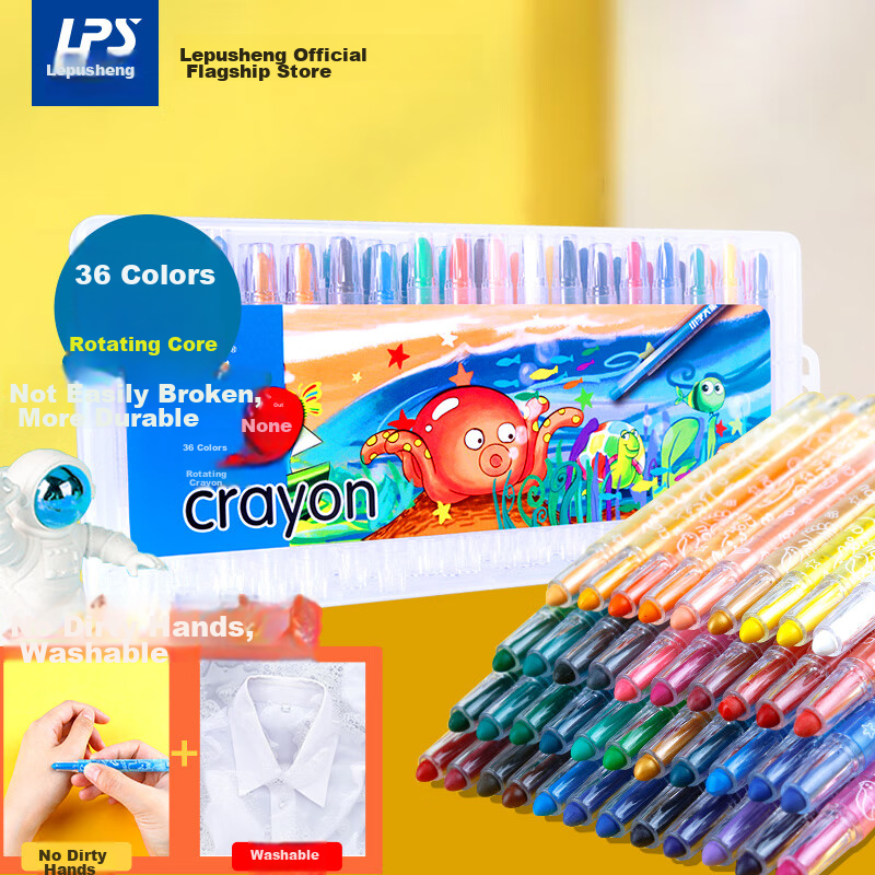 Lepusheng Children's Rotating Crayons, Non-Staining Oil Pastels for Toddlers, 36 Colors Drawing Sticks, Elementary School Students' Painting And Doodling Colored Pencils, Smooth Crayon Set L3007 Art Education Tools