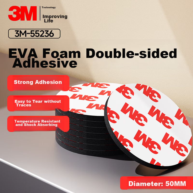 3M EVA Foam Double-Sided Tape, Foam Double-Sided Adhesive for Wall Mounting without Nails, Thickened Fixing Tape for No Drilling, Round Φ50mm (15 Pieces) - Black