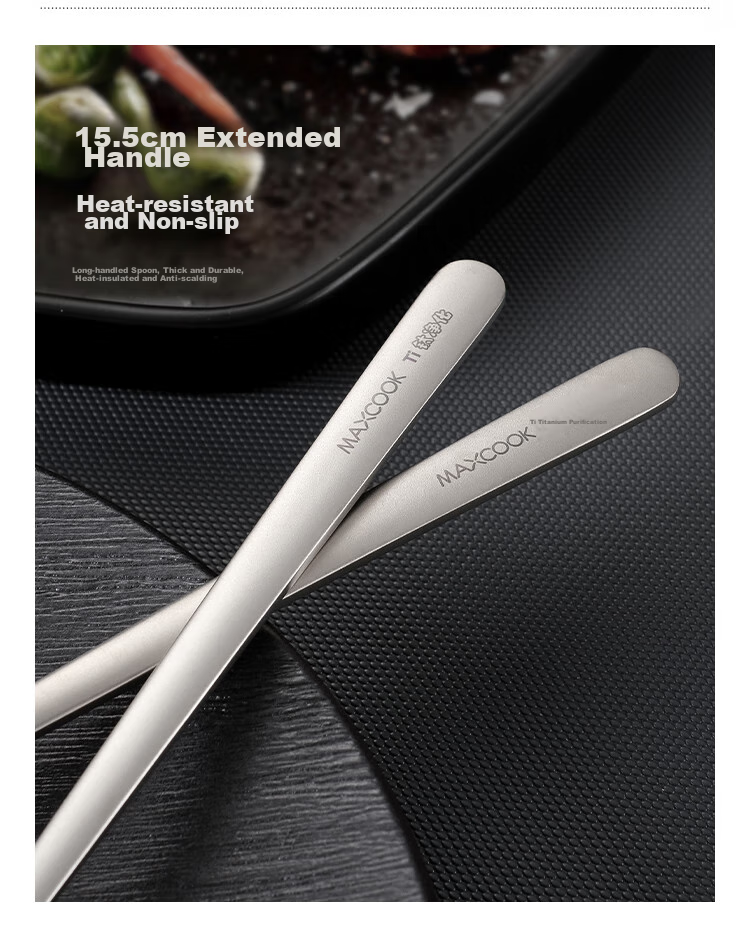 MAXCOOK Pure Titanium Soup Ladle And Spoon, Flat Bottom Large Serving Spoon Round Bottom Dining Spoon Rice Spoon MCCU1792 5