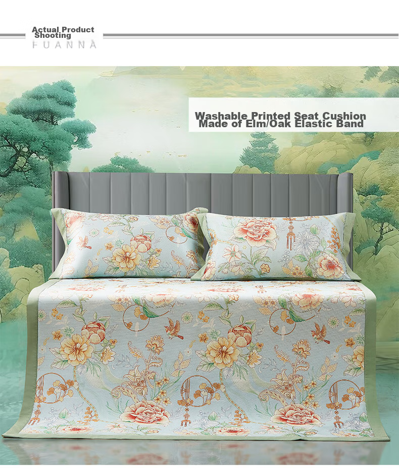 FUANNA Nanzi Ice Silk Cooling Mat with Cool-Feeling Printed Design, Soft Single-Person Two-Piece Set in Blue, 1.2*2 Meters [Washable] 21
