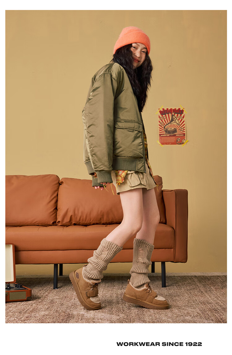 Dickies Women's Snow Boots, Comfortable Casual Flat Shoes, Fleece-Lined Thick Cotton Shoes, Yellow-Brown, Size 35 9