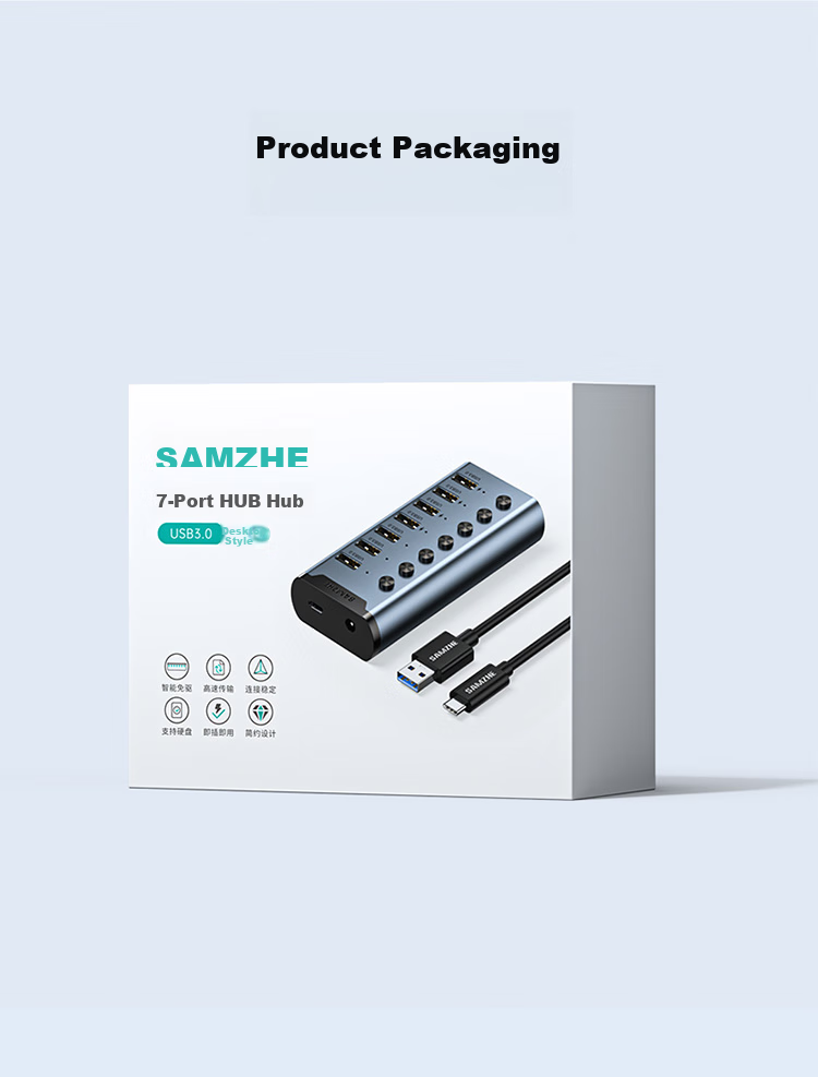SAMZHE USB3.0 Hub, One-To High-Speed Expansion Dock, Laptop Hard Drive Keyboard Mouse Hub, 7-Port HUB Extension Cable, 1 Meter HB307 17