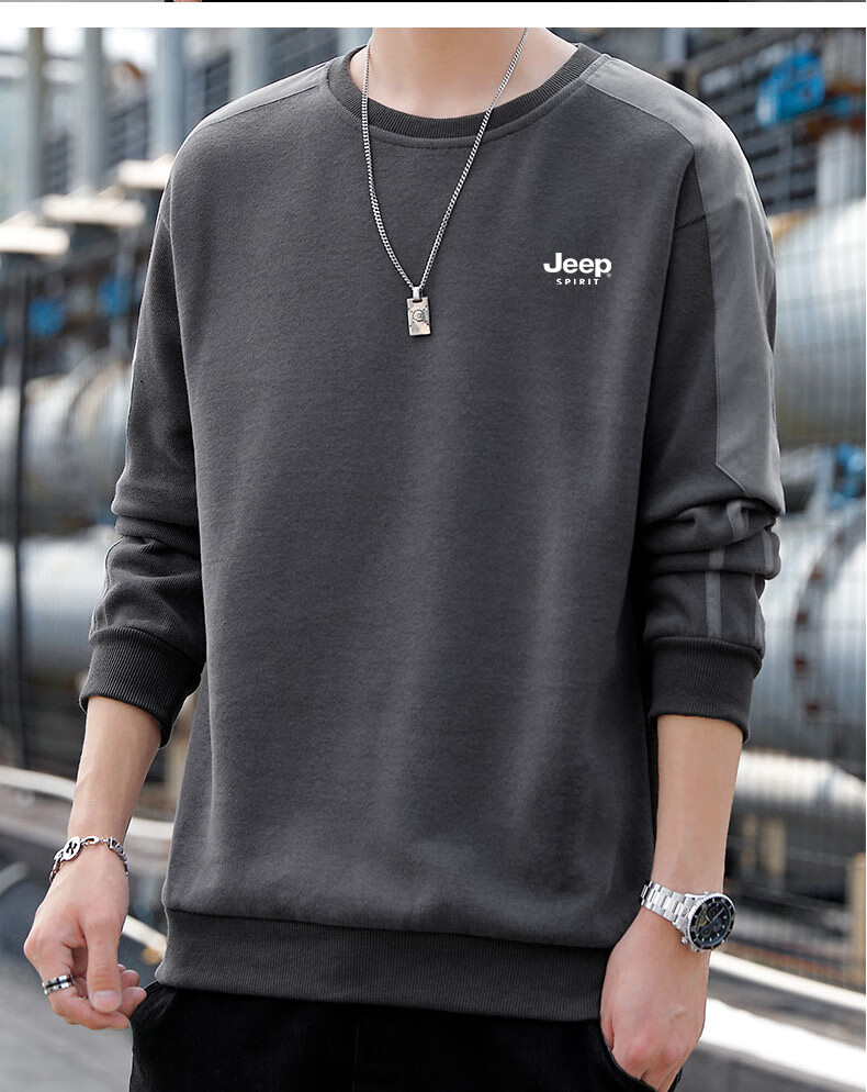 JEEP SPIRIT Men's Sweatshirt, Spring And Autumn Long-Sleeve Casual Base Layer, Trendy Versatile Menswear, Black, XL 17