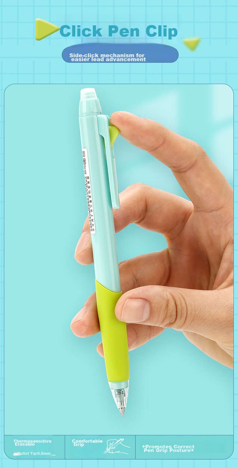 M&G Stationery Erasable Gel Pen with Comfort Grip Design, Retractable Bullet Tip 0.5mm Crystal Blue Color for Elementary School Students, Red Barrel 4-Pack AKPK0404B2 9