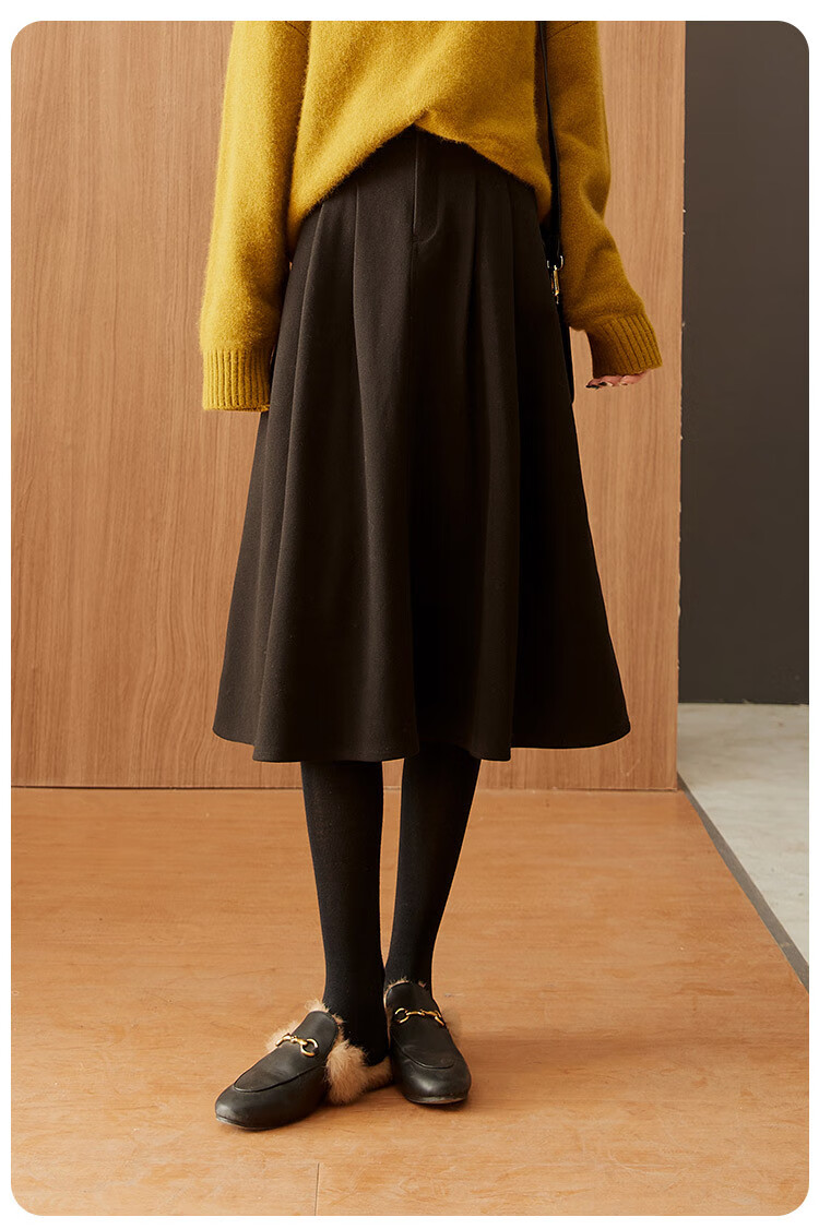Dme A-Line Skirt, Winter Commute Mid-High Waist Solid Color A-Line Skirt Casual Midi Skirt, Black, M 17