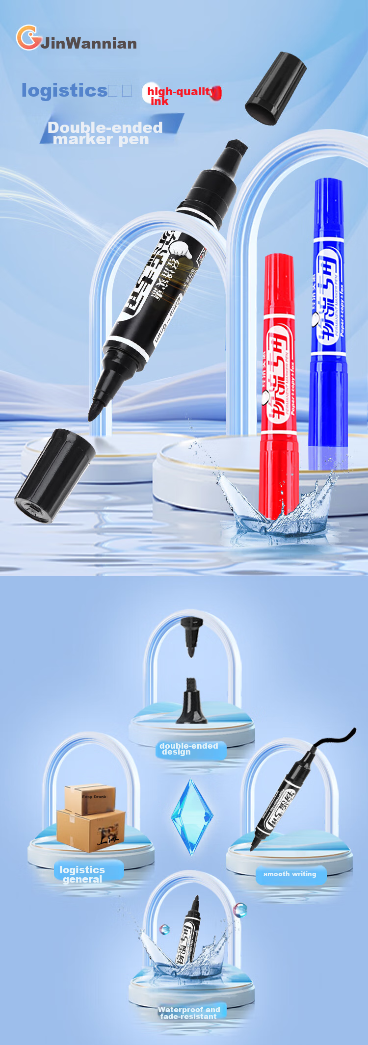 Genvana Dual-Tip Permanent Marker Pen, Signature Pen, Marker Pen, Logistics Black Large-Tip Pen (Pack of 10) K-0918 1