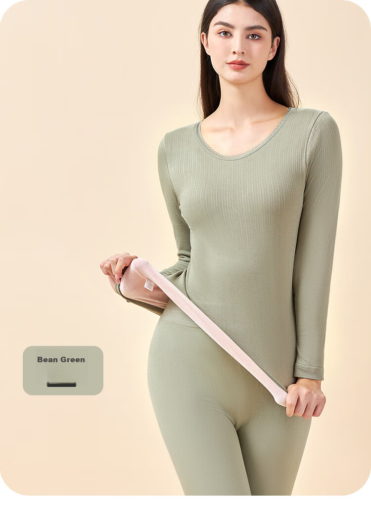 LangSha Thermal Underwear Women's Set, Thickened And Fleece-Lined Base Layer, Slim-Fit Body-Shaping Autumn Top And Pants, Double-Layer Cold-Proof for Autumn And Winter 17