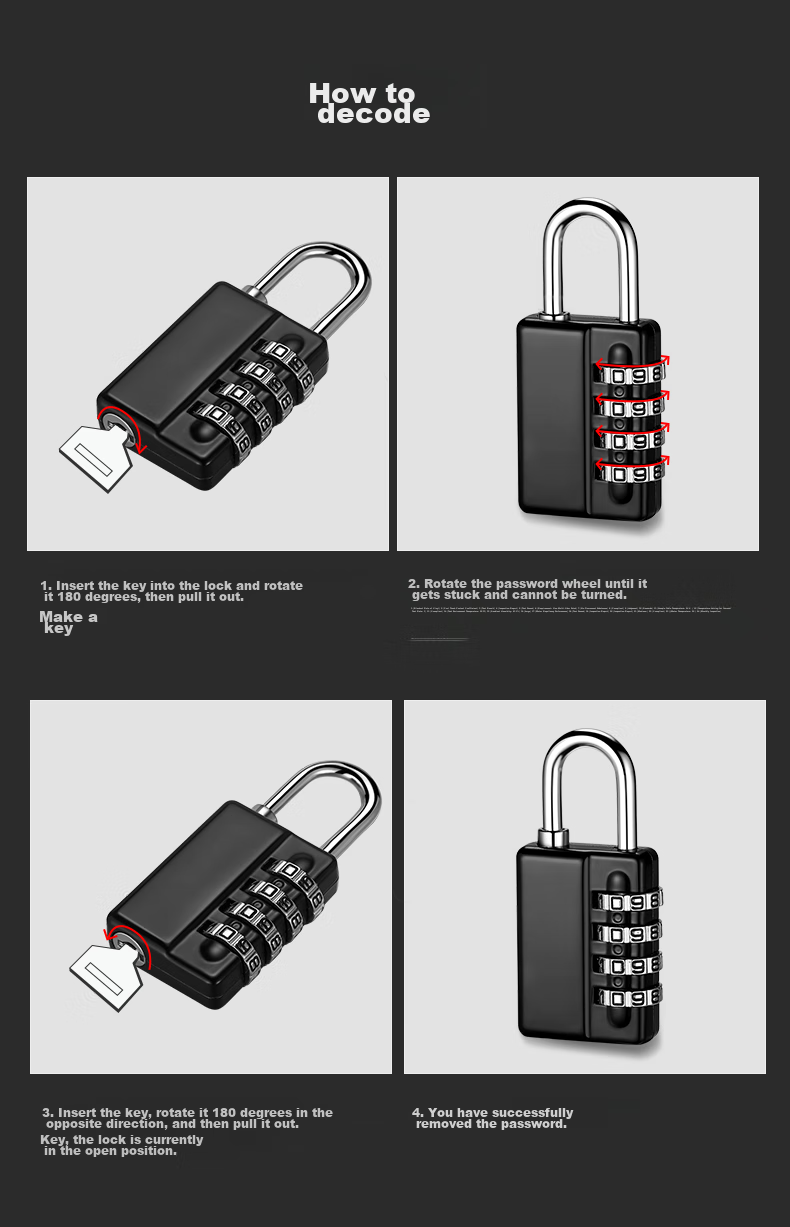 IGear Large Four-Digit Combination Padlock Storage Cabinet Anti-Rust Lock Gym Dormitory Door Lock Toolbox Lock with Security Key 10