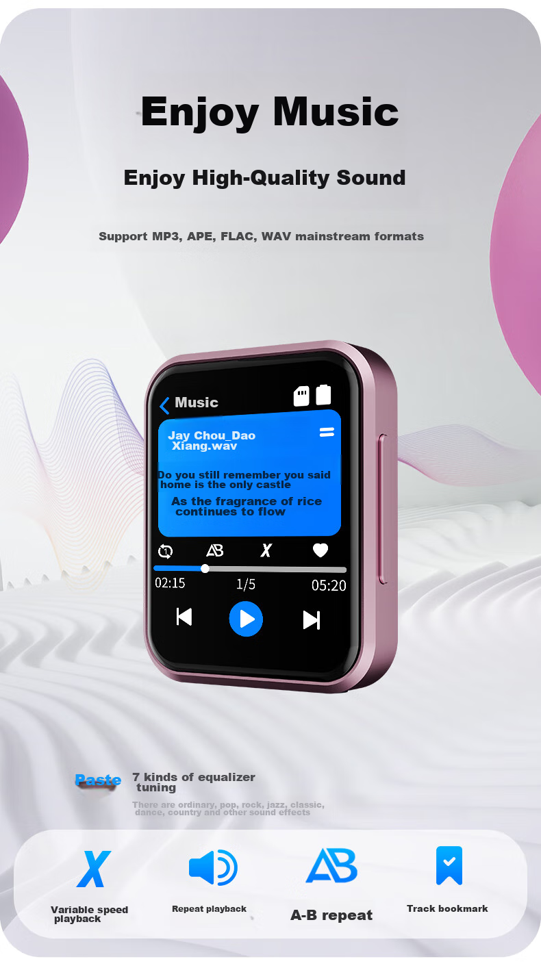 Aigo MP3/MP4 Video Player, 2-Inch Touchscreen, Bluetooth 5.4 External Speaker, Lossless HIFI, Student English Portable Player, E-Book Reader, Camera, Photo And Video Capture, 805-64GB 15