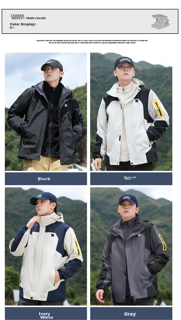 EASTERN CAMEL Couple's Three-In Outdoor Jacket for Men And Women with Detachable Windproof Layer, Black Three-In 3XL 5