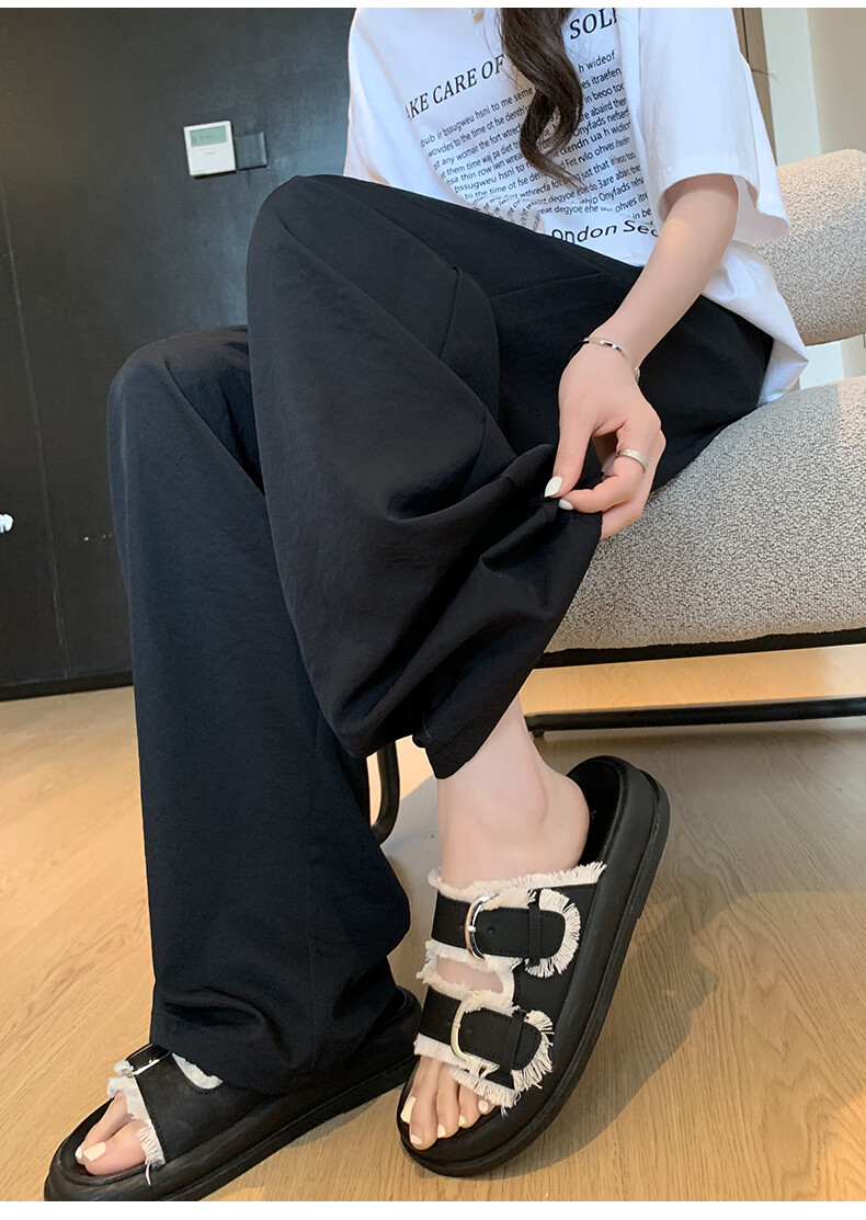 LangSha Women's Casual Pants, Spring And Autumn Thin Style, Cool Breathable High-Waist Loose-Fitting Slimming Pear-Shaped Body Quick-Dry Soft Silk Knife-Edge Pants 22