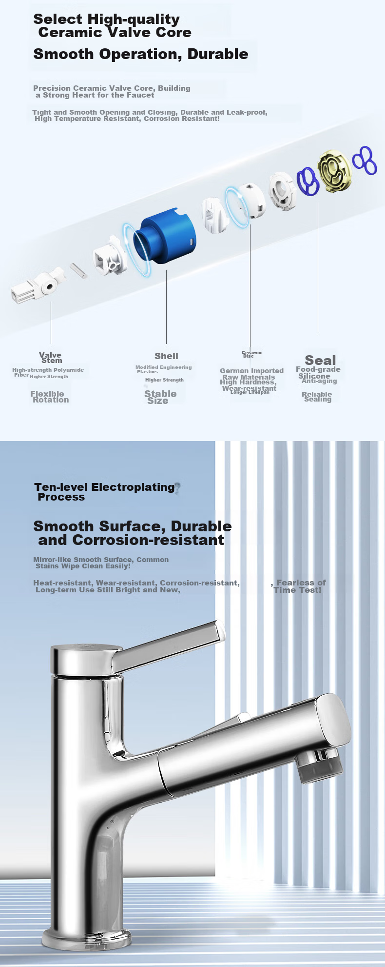 ARROW Multifunctional Pull-Out Basin Faucet for Bathroom Vanity Sink Hot and Cold Tap AE41135CP 9