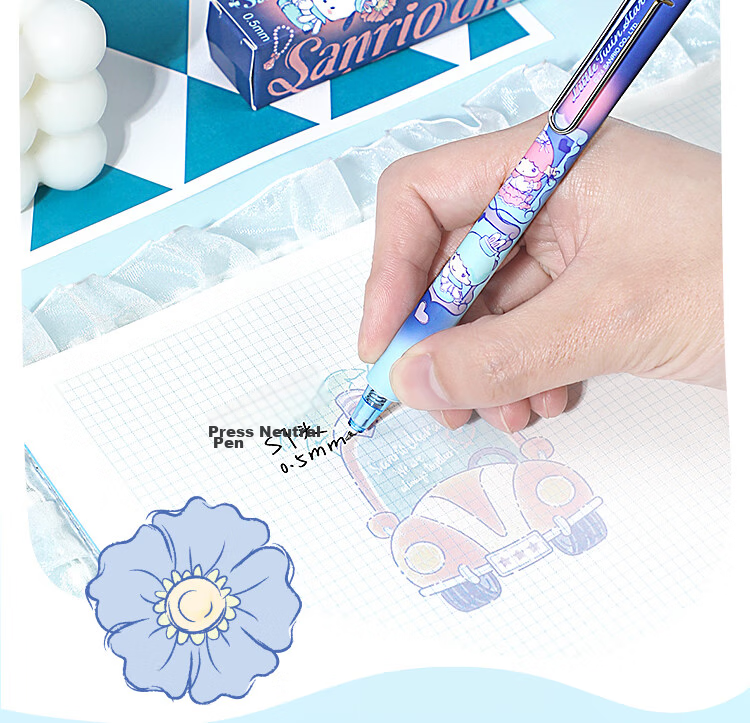 GuangBo & Sanrio Blind Box Pen, Retractable Gel Pen, Signature Pen, ST Exam Writing Pen, Student 0.5mm Black Pen, Aesthetically Pleasing Stationery Gift, Single Pen Pack KT82156 4