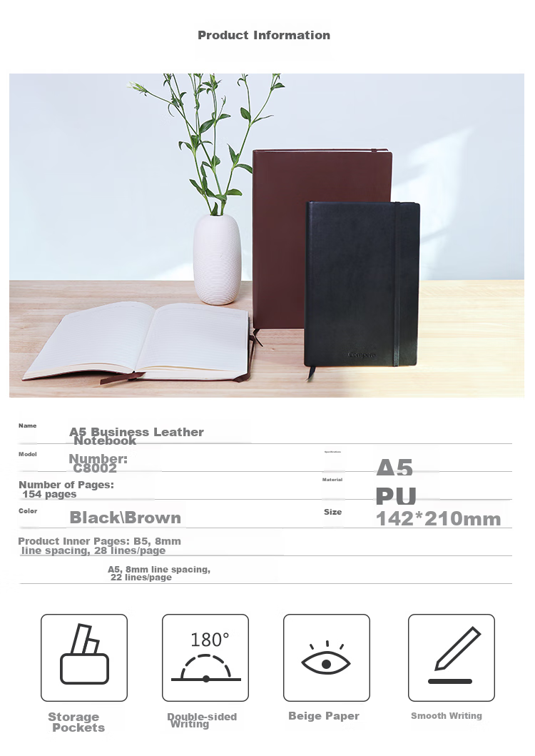 COMIX [Best-Selling Product] A5/154 Sheets Business Leather Notebook/journal/diary Compera Elite Series Brown Office Stationery C8002 2