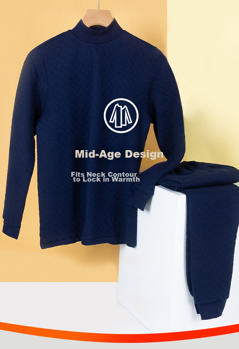 Yiershuang [Half Turtleneck Three-Layer Thickened] 100% Pure Cotton Thermal Underwear for Men And Women, Autumn Top And Bottom Set, Fall/winter 11