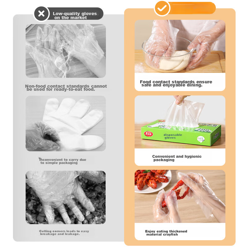 MARYYA Disposable Gloves, Food-Grade Upgraded Thickened, 200 Pieces, Boxed Pull-Out PE Gloves, for Kitchen, Catering, And Household Use