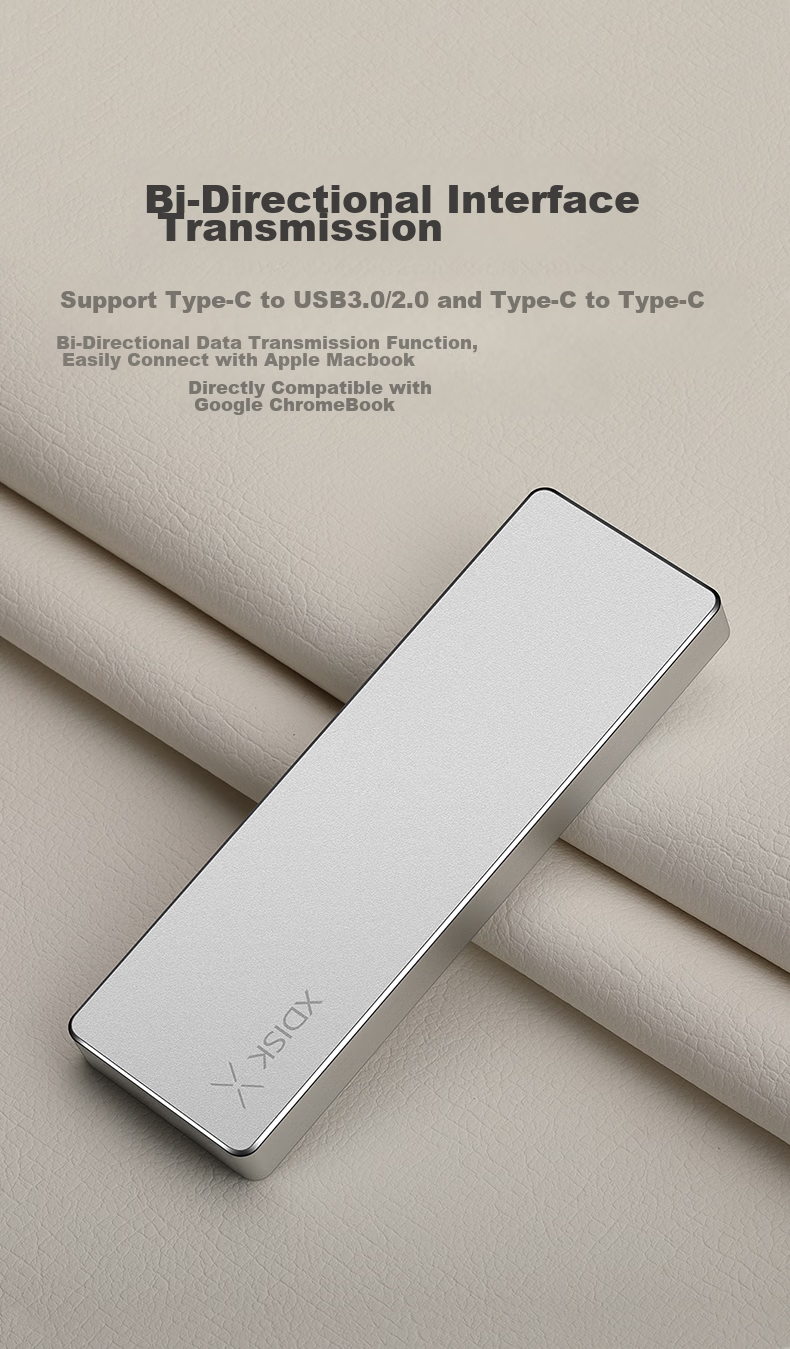 Xiaopan (XDISK) 128GB USB3.2 Portable Solid State Drive (PSSD) M Series Type-C Silver Ultra-Thin Fashionable Direct Phone Connection Data Backup Compatible with MAC 10