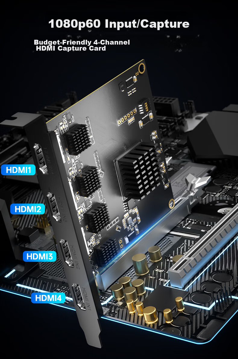 Acasis 4-Channel HDMI Built-In PCIe Capture Card Compatible with Cameras, DSLR, Mirrorless Cameras, VMIX Video Live Streaming, Conference, Online Teaching, Director, Multi-Channel Recording Card AC-4HDMI 3