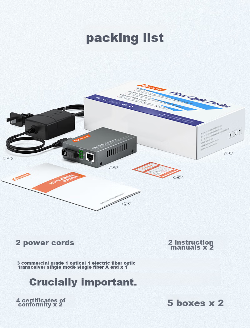 NetLINK HTB-GS Gigabit Single-Mode Fiber Optic Transceiver, Optical-Electrical Converter, 3 Kilometers, SC Interface, External Power Supply DC5V, One Pair 9