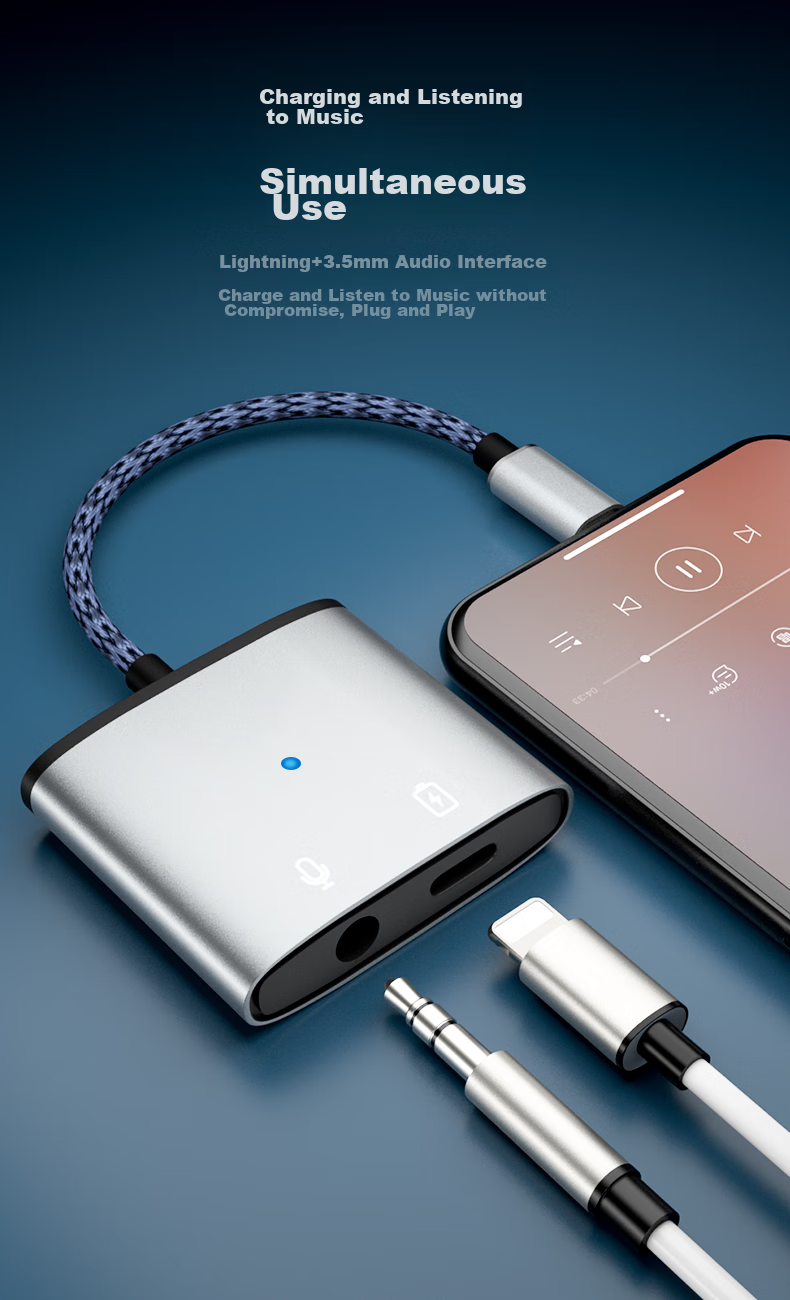 JOWOYE Apple Adapter Headphone Game Sound Card Live Streaming Audio Converter Fast Charging Lightning to 3.5mm Adapter for Mobile Phones And Tablets IPhone14/13/12/iPadAir 2