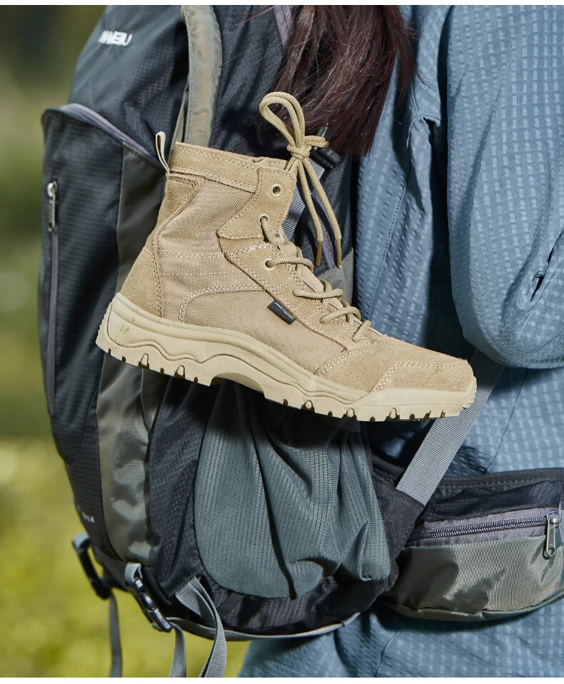 Free Soldier Mid-Top Hiking Boots for Men And Women, Outdoor Trekking Shoes, Non-Slip Wear-Resistant Desert Sandproof Breathable Training Boots, Sand Color, Size 44 23