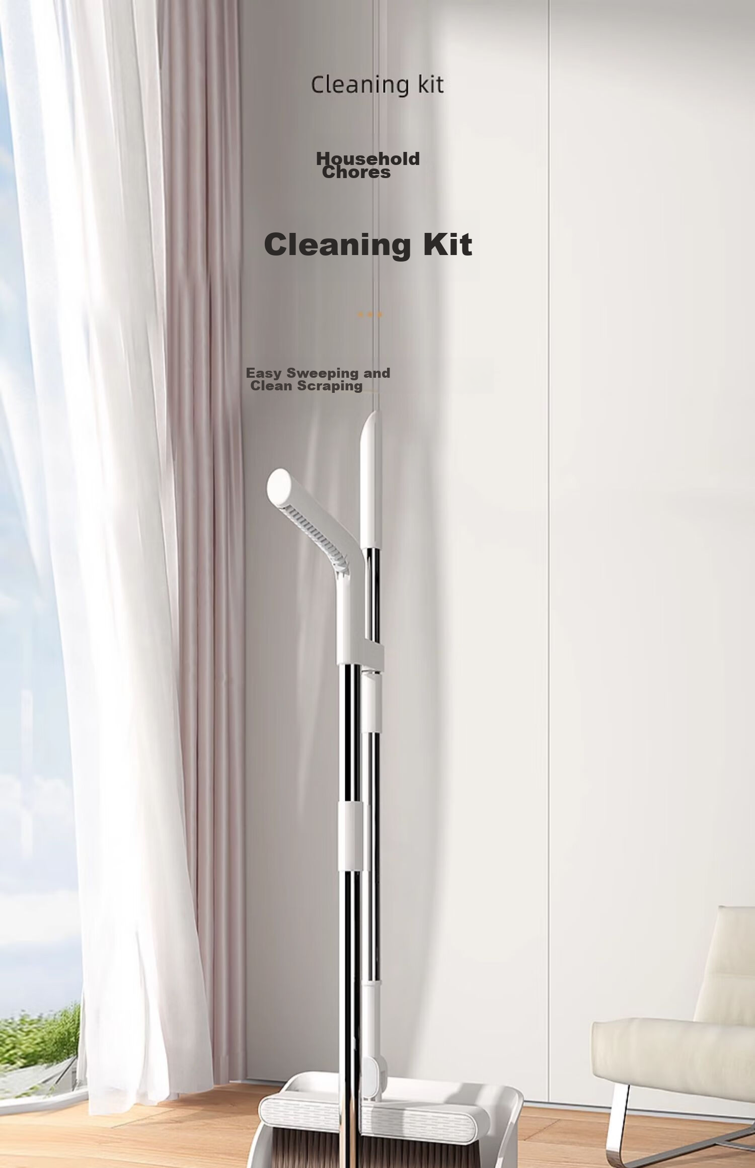 Jiabangshou Broom And Dustpan Set, Cleaning Tool Two-Piece Set, Household Broom Non-Stick Hair Sweeping Broom Foldable Style 1