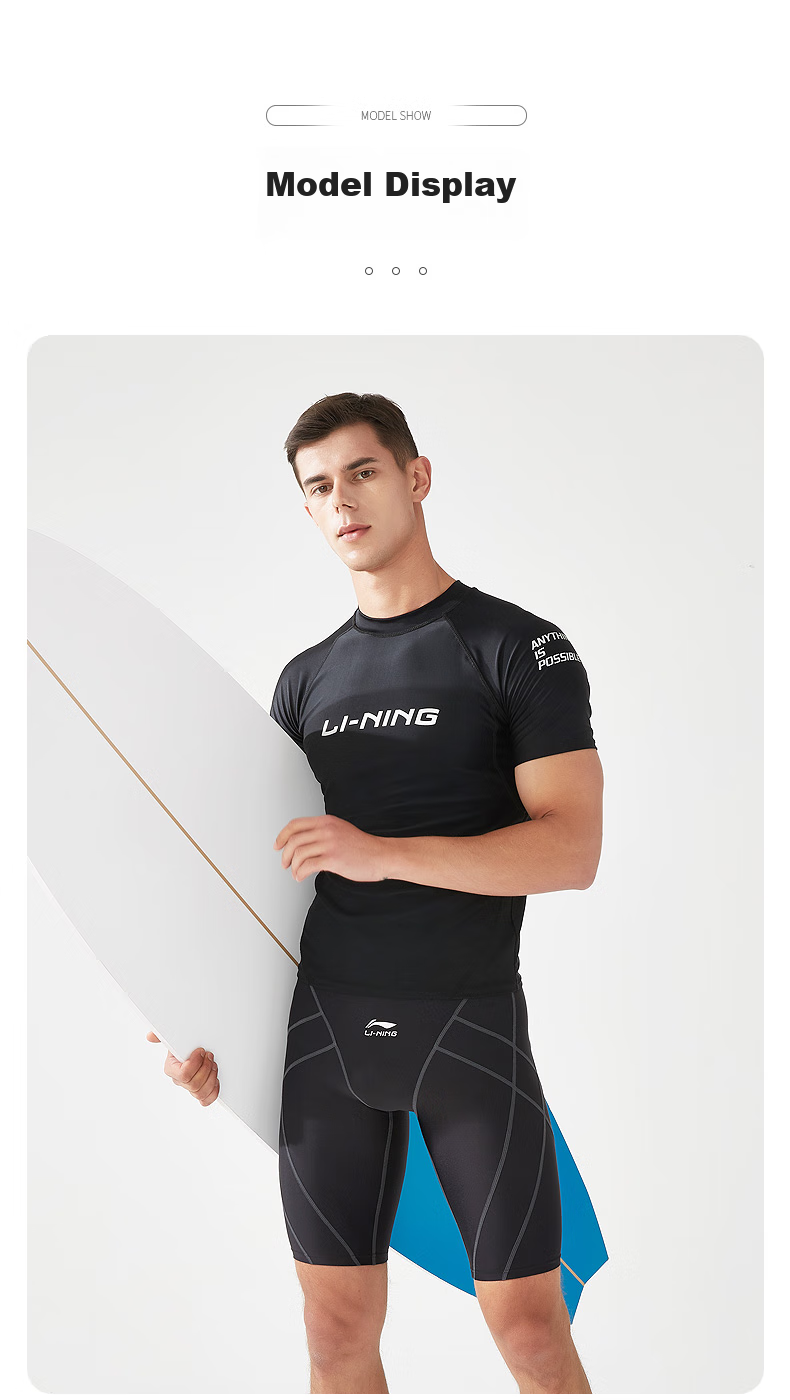 Li-Ning Men's Professional Quick-Dry Swimwear Set, Swimming Trunks And Swim Shirt, 23-69 Long Sleeve Set, Black, XL 10