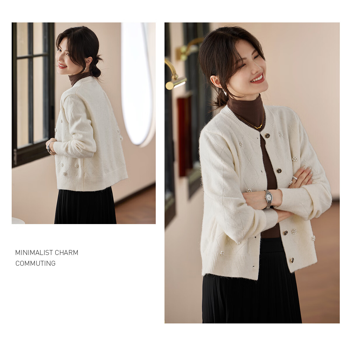 She Enjoy Stand Collar Reversible Knit Cardigan Women's Versatile Knit Sweater Jacket T54Z152 8