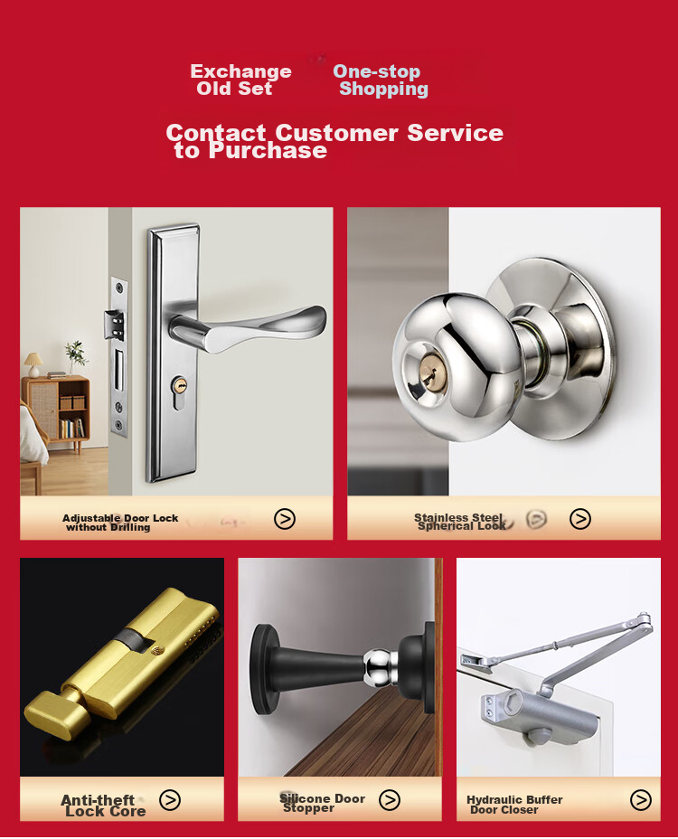 Fly.Globe Door Lock, Interior Bedroom Door Lock, Anti-Theft Stainless Steel, No Hole Modification Required, Adjustable Hole Spacing, Wooden Door Lock 3