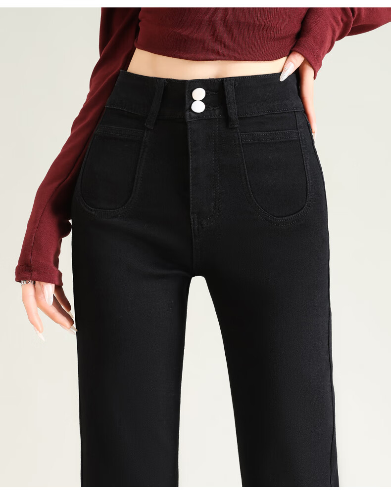 LangSha Women's Straight-Leg Jeans Spring and Autumn Thin High-Waist Slim Fit Petite Casual Wide-Leg Cigarette Pants 21