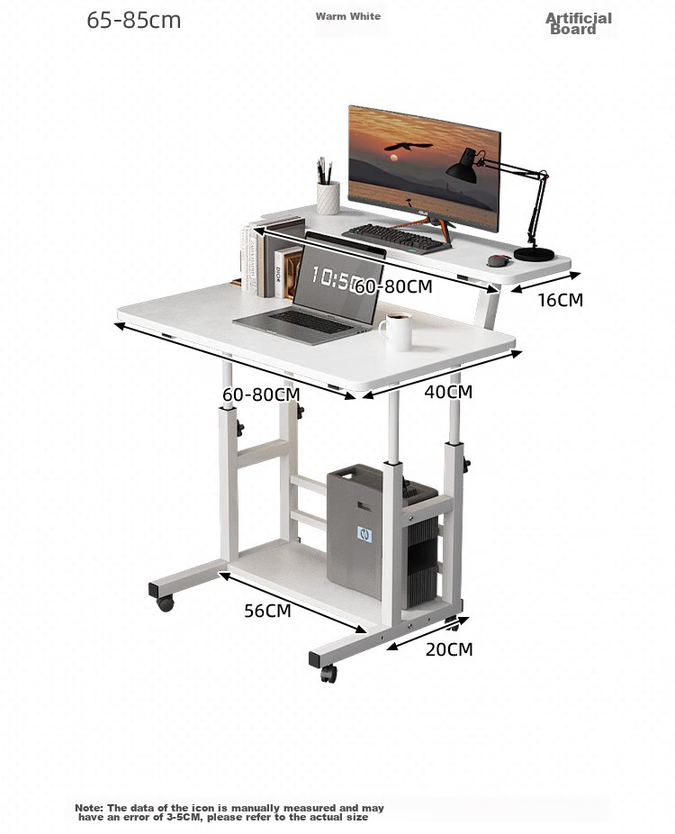 Anerya Mobile Laptop Desk with Wheels, Lazy Height-Adjustable Study Table, Bedside Small Desk, Light Walnut Color 16