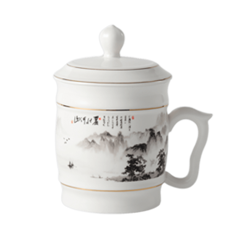 Jieyajie Ceramic Tea Cup with Lid, Children's Water Cup (550ml), Ceramic Tea Cup, Ceramic Office Mug, Rongyao Cup