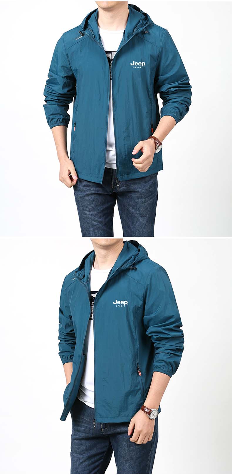JEEP SPIRIT Men's Sun Protection Hoodie, Summer Outdoor Sports Skin Coat, Casual Jacket, Fishing Wear, Light Gray, 4XL 12