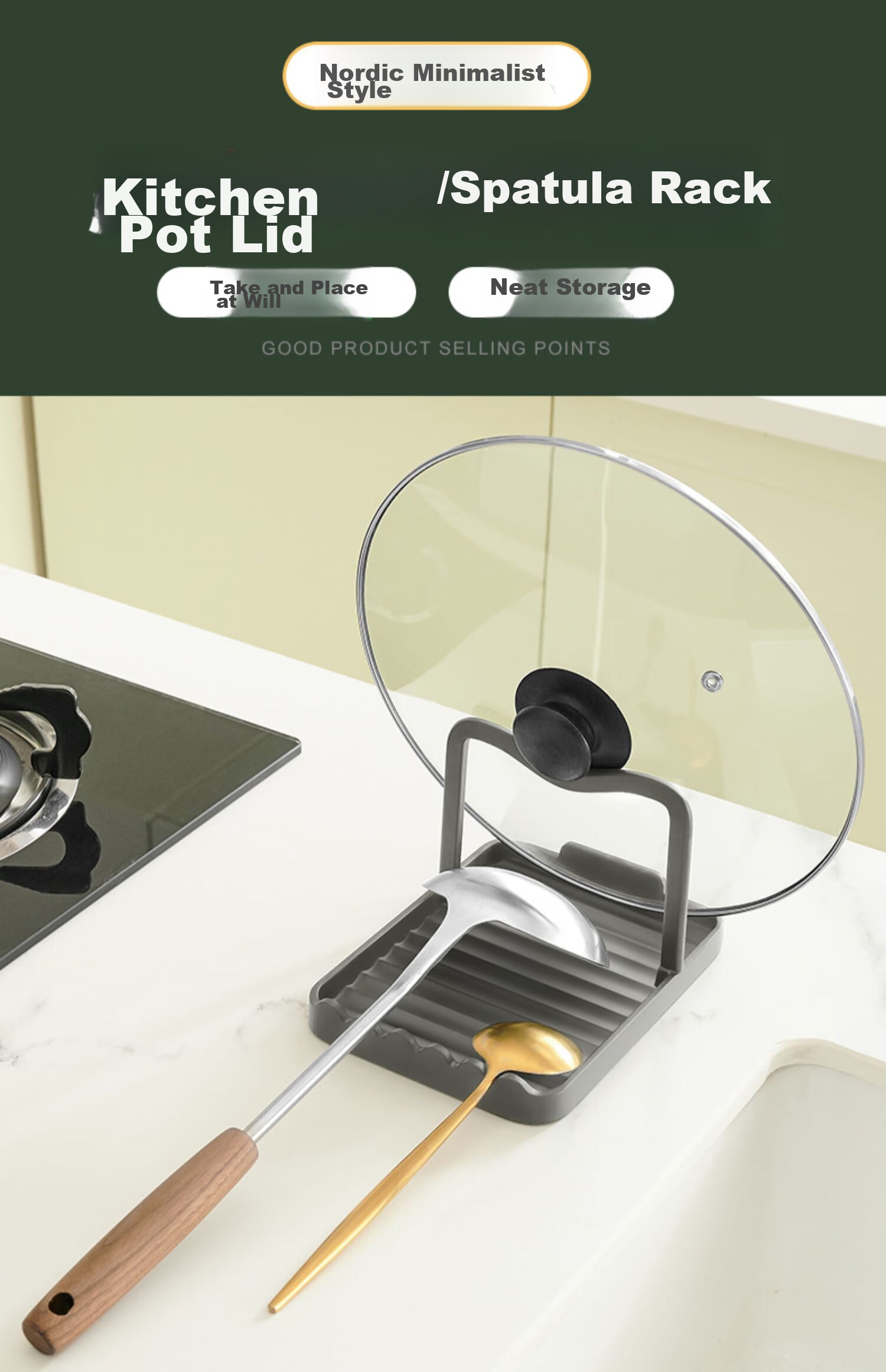 Huxiansen Kitchen Pot Lid Rack Storage Shelf, No Drilling Required, Countertop Chopping Board Holder, Cutting Board Stand, Pot Lid Rack 2