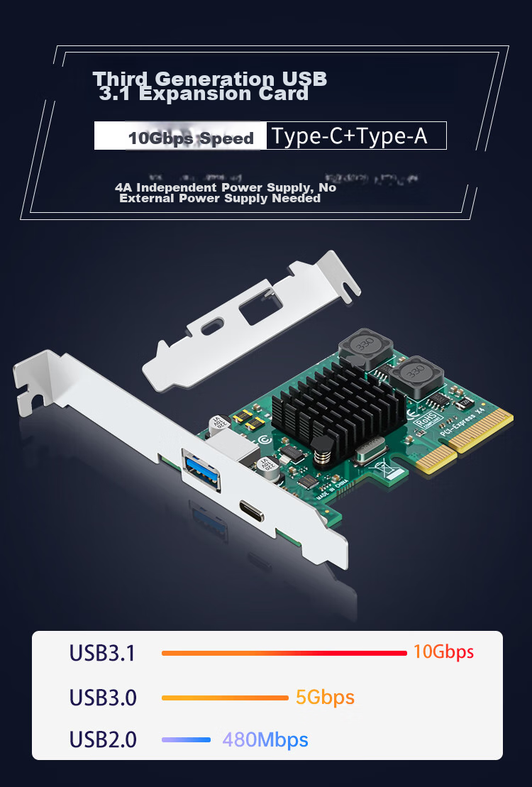 EB-LINK Desktop PCIE X4 to USB3.1 Expansion Card + Type-C High-Speed Dual Interface for Small Case Computers, Internal USB Adapter Card, HUB Concentrator Card, No Power Supply Required 1