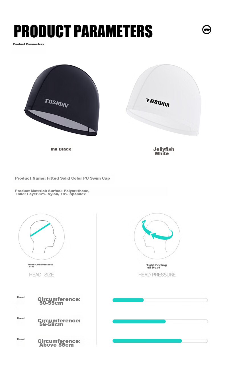 TOSWIM Swimming Cap, Unisex Adult PU Swim Cap, Long Hair Waterproof Ear Protection Non-Constricting Headband, Jellyfish White 6