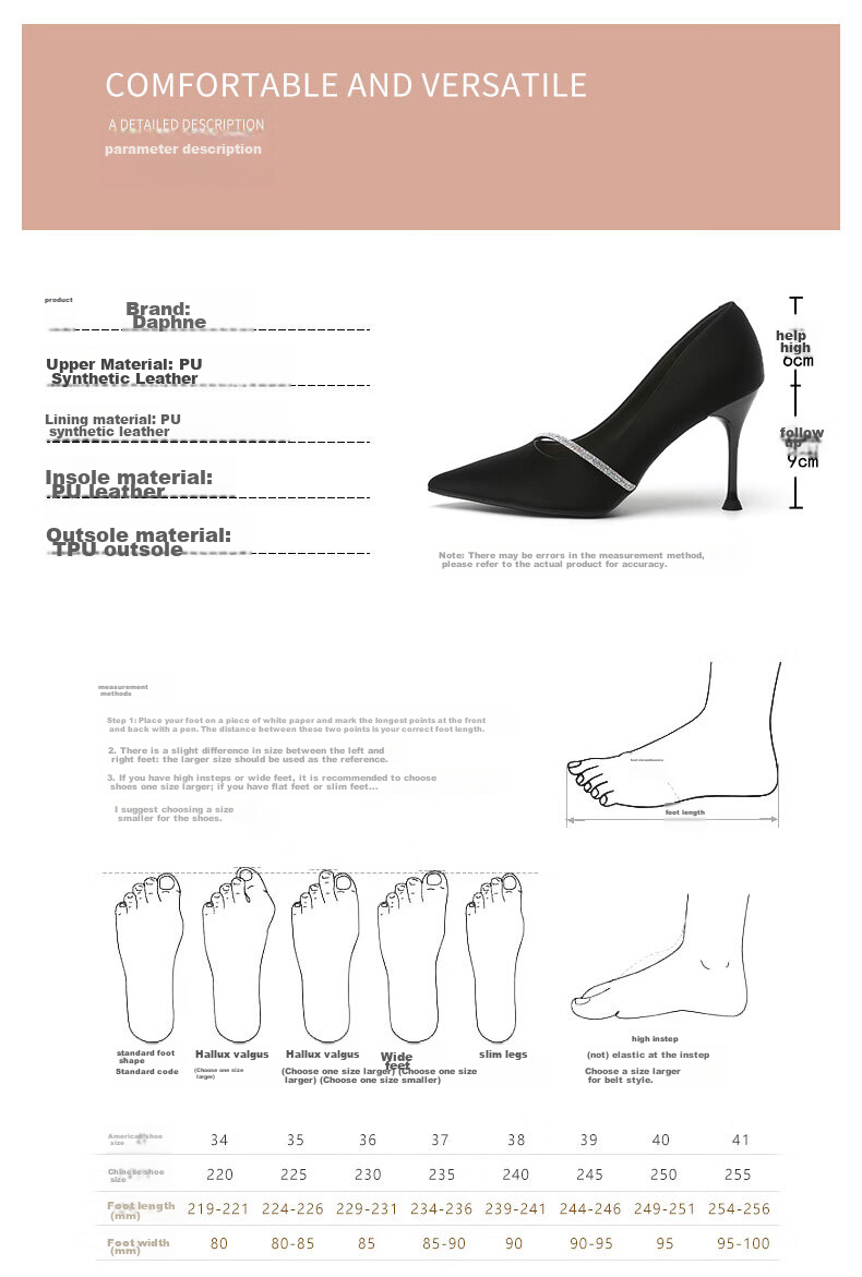 DAPHNE Ultra High Heels for Women, Pointed Toe, Shallow Mouth, Stiletto, Fashionable Elegant Heightening Shoes, Party Shoes, Black, Size 34 3