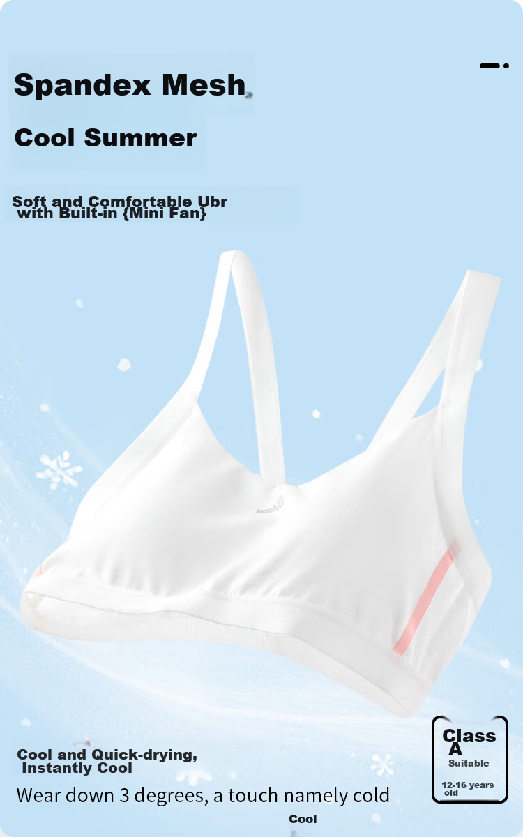 YEEHOO [Mesh Quick-Dry Fixed Cup] Girls' Underwear, Breathable, for Teenagers Aged 12-16, Second Stage Bra 1