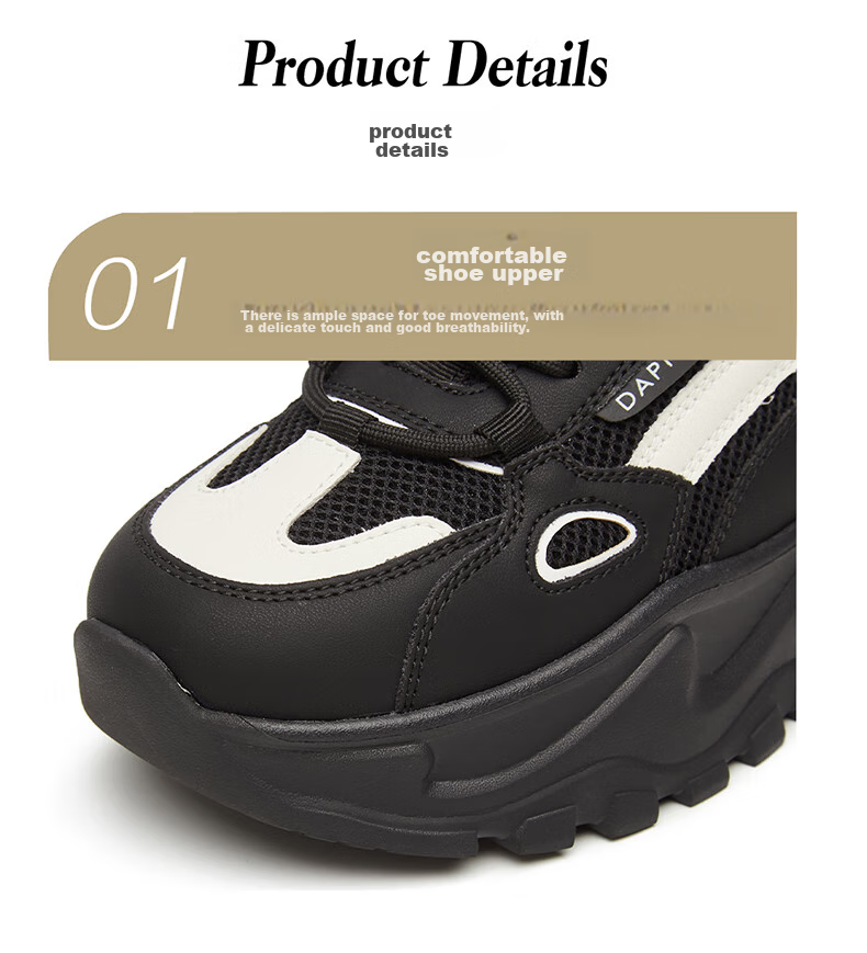 DAPHNE Women's Sports Casual Shoes, Thick-Soled Breathable Dad Shoes, Lightweight Versatile Women's Shoes 4623404138 Black 34 7