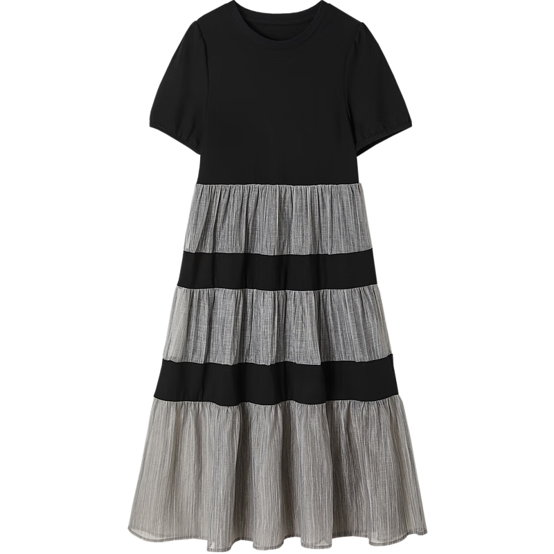Dme [Sophisticated Sister Dress] Summer Commute Round Neck Roman Cotton Petite Umbrella Skirt Knitted Dress Women's Mid-Length