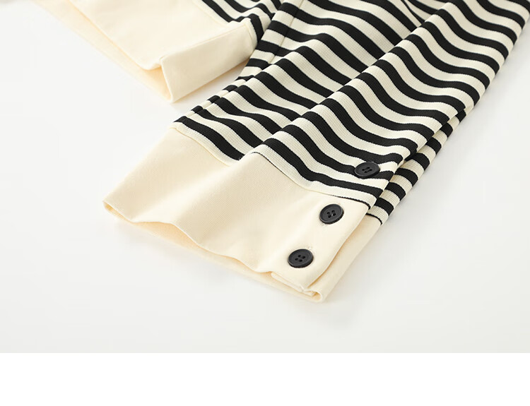 Dme Classic Black And White Color-Block Sweatshirt, Spring And Autumn Simple Design, Collar with Small V-Neck, Stylish Slit Desig 13