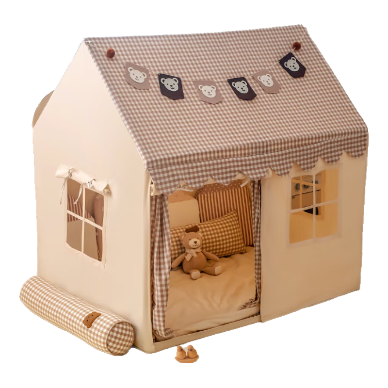 Little Dove Children's Tent Indoor Playhouse / Princess Castle for Boys And Girls, Khaki Color (Cotton Mat + Rattan Lamp + 2 Hugging Pillows)