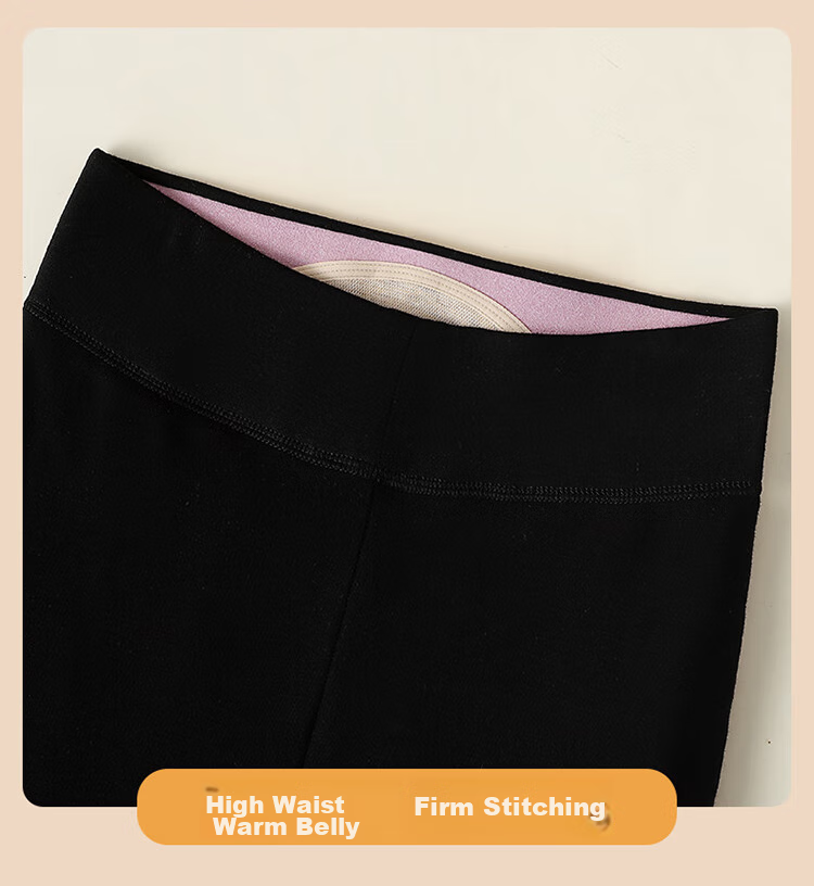LangSha 100% Wool Cotton Pants for Women, Winter Fleece-Lined Thick High-Waist Plus-Size Leggings, Northeastern Style Warm Base Layer Pants 16