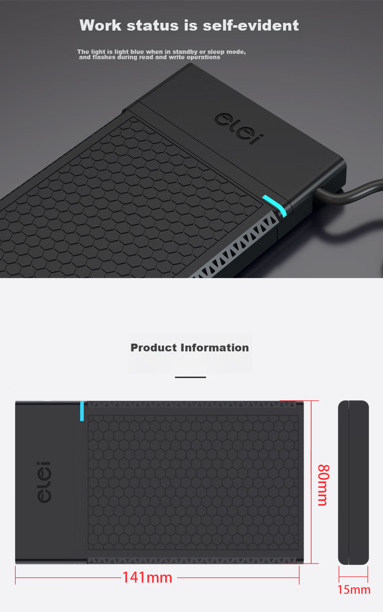 Elei External Hard Drive Enclosure, 3.5-Inch Hard Drive Docking Station, Laptop And Desktop External Case, Mechanical USB 3.0 Hard Drive Enclosure for Solid State Drives 11