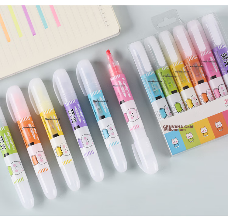Genvana 6-Color Soft Tip Highlighters, Children's Day Gift, Flat Pen for Note-Taking, Reviewing, Journaling, Memorization Aid, Handwritten Markers G-0543 11