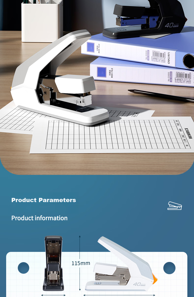 Deli (Deli) 40-Page Low-Effort Stapler, Anti-Jam Function, Pop-Up Staple Channel, Office Supplies, White 7