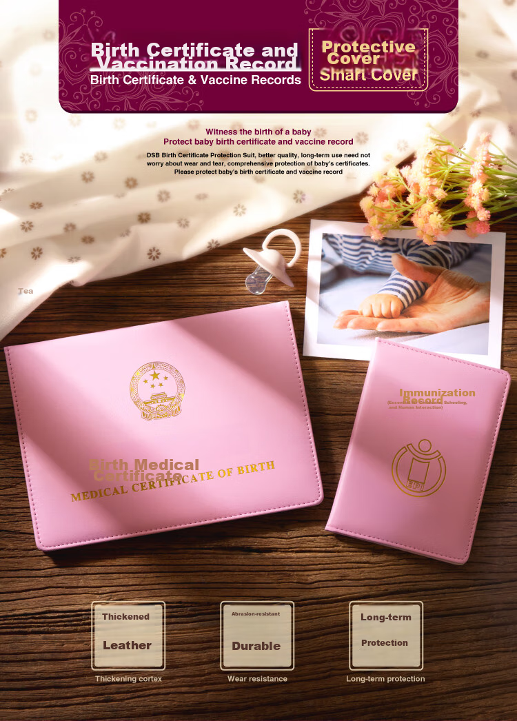 DSB Birth Certificate Protective Cover + Vaccination Record Book Cover, Baby Medical Document Outer Case (Set of 2), Thickened, Gold Color 1